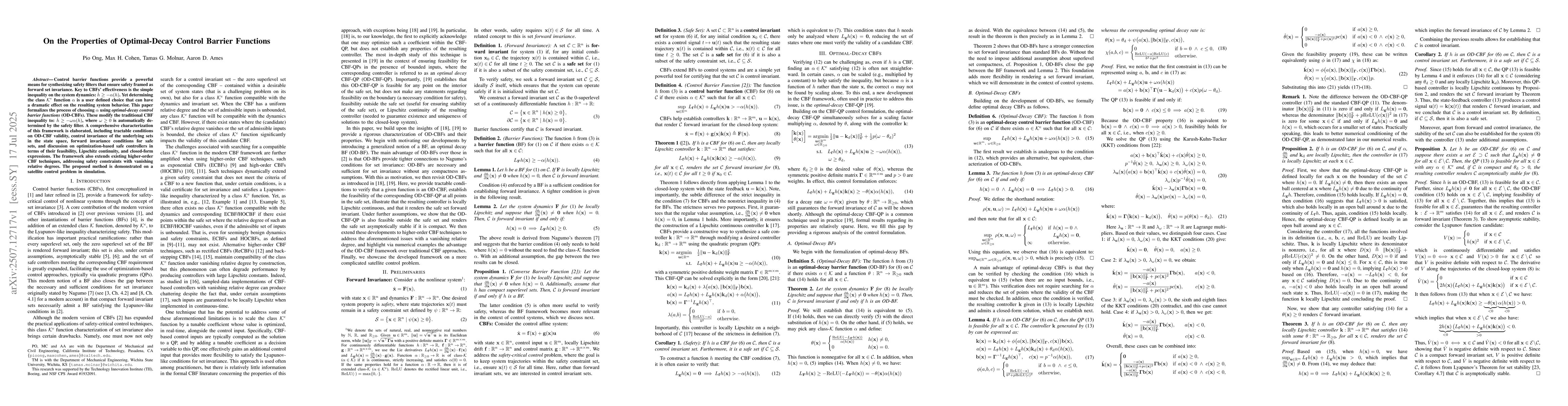 Thumbnail for On the Properties of Optimal-Decay Control Barrier Functions