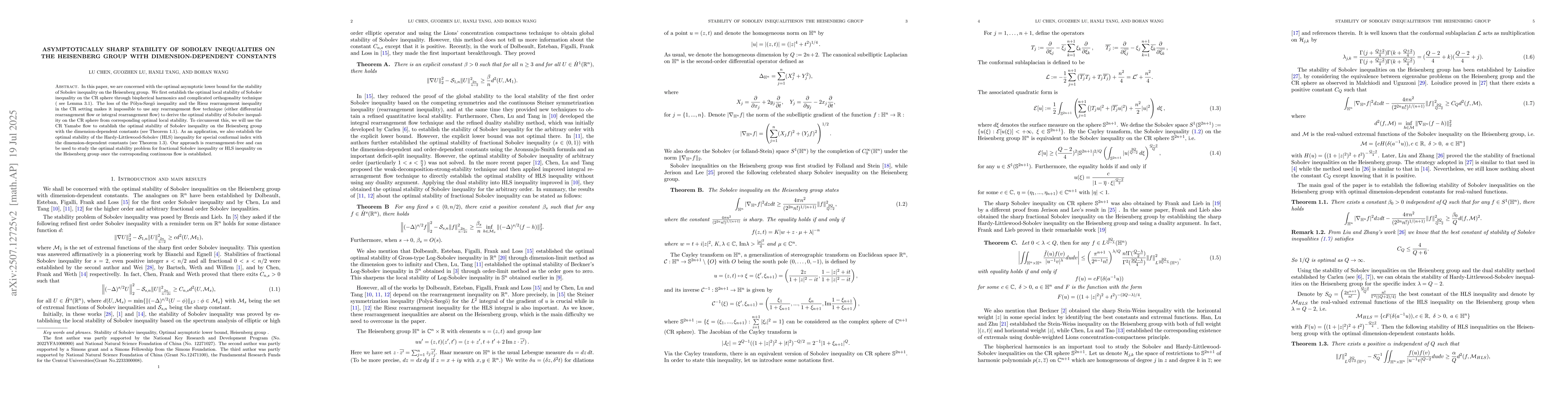 Thumbnail for Asymptotically sharp stability of Sobolev inequalities on the Heisenberg
  group with dimension-dependent constants