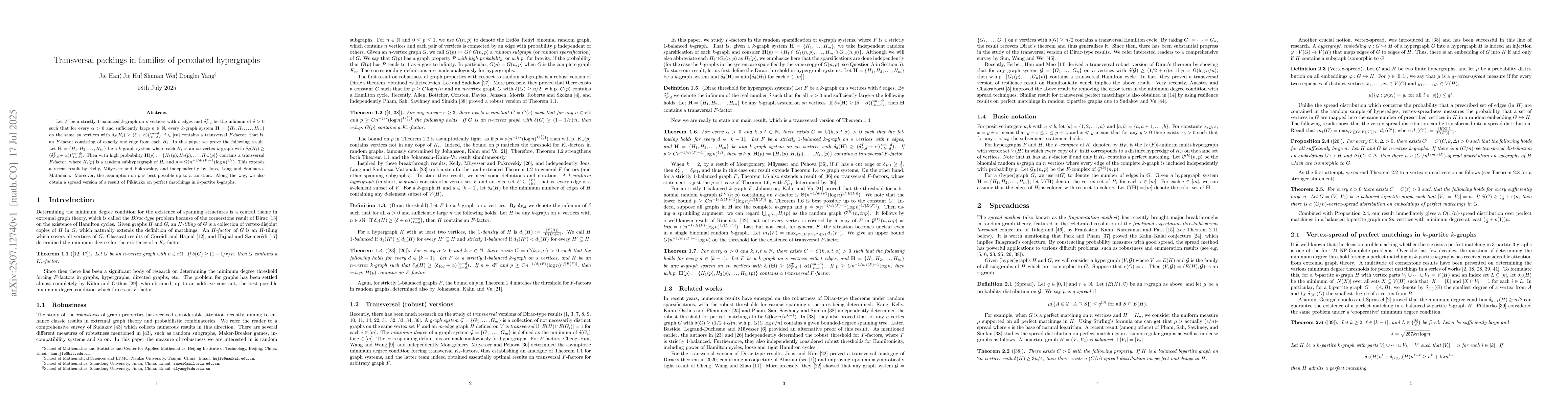 Thumbnail for Transversal packings in families of percolated hypergraphs