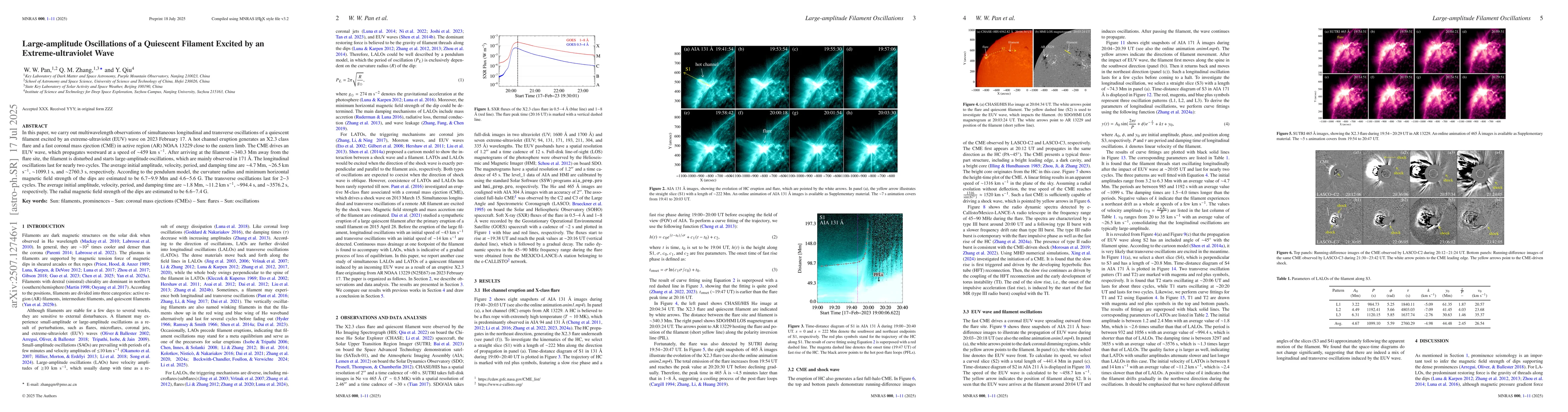 Thumbnail for Large-amplitude Oscillations of a Quiescent Filament Excited by an
  Extreme-ultravioletWave