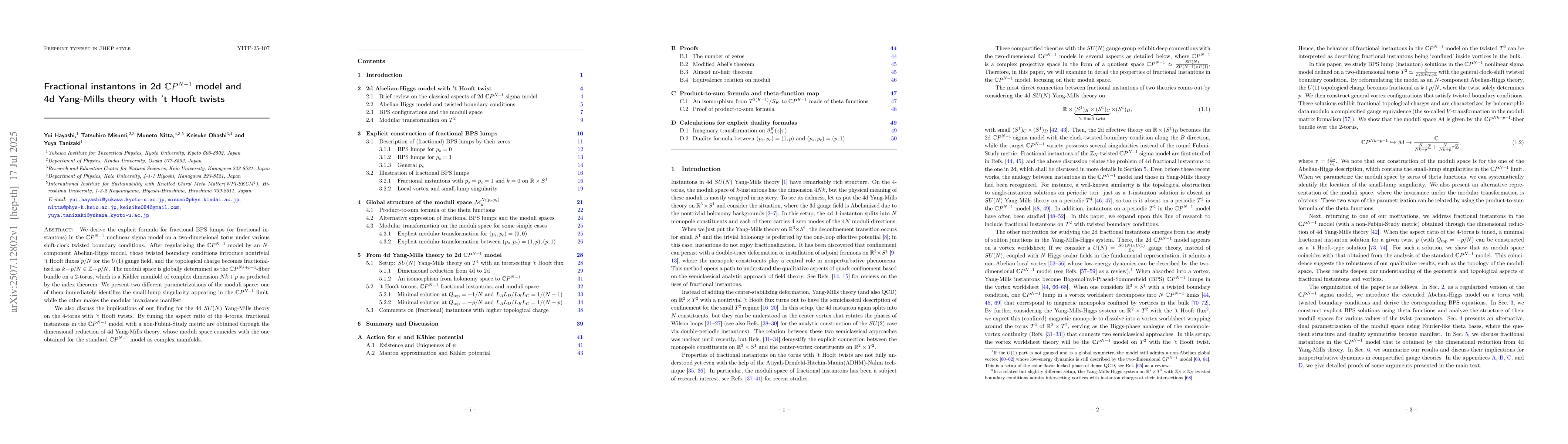 Thumbnail for Fractional instantons in 2d $\mathbb{C}P^{N-1}$ model and 4d Yang-Mills
  theory with 't Hooft twists