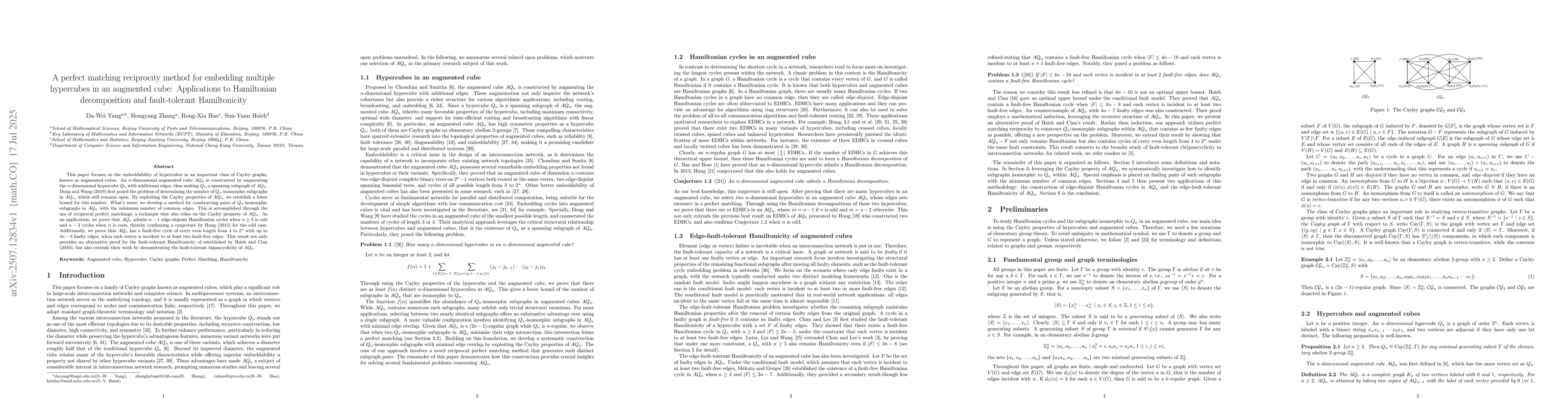 Thumbnail for A perfect matching reciprocity method for embedding multiple hypercubes
  in an augmented cube: Applications to Hamiltonian decomposition and
  fault-tolerant Hamiltonicity