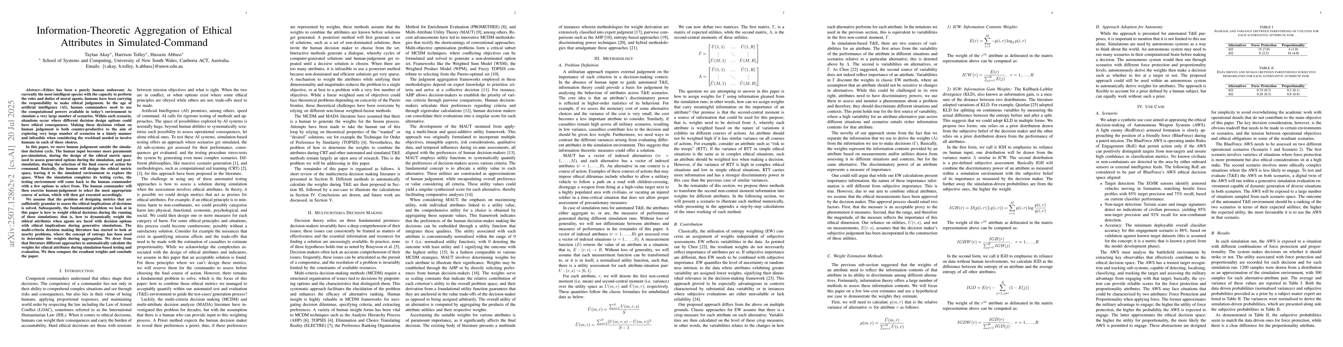 Thumbnail for Information-Theoretic Aggregation of Ethical Attributes in
  Simulated-Command