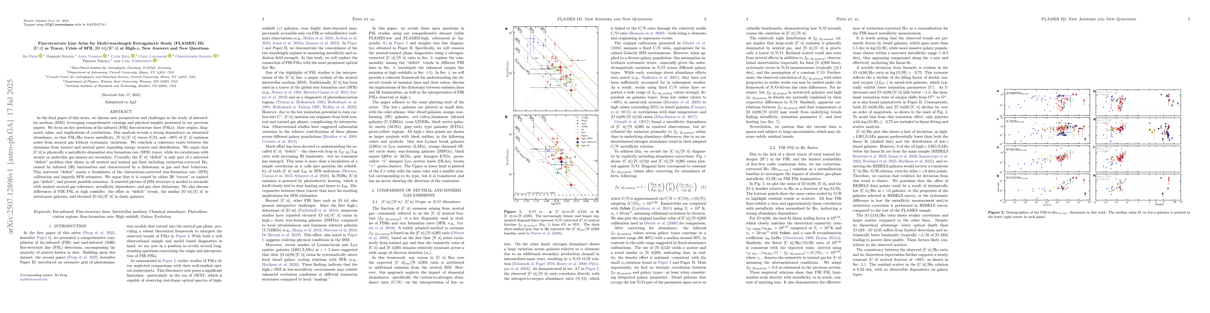 Thumbnail for Fine-structure Line Atlas for Multi-wavelength Extragalactic Study
  (FLAMES) III: [C II] as Tracer, Crisis of SFR, [O III]/[C II] at High-z, New
  Answers and New Questions