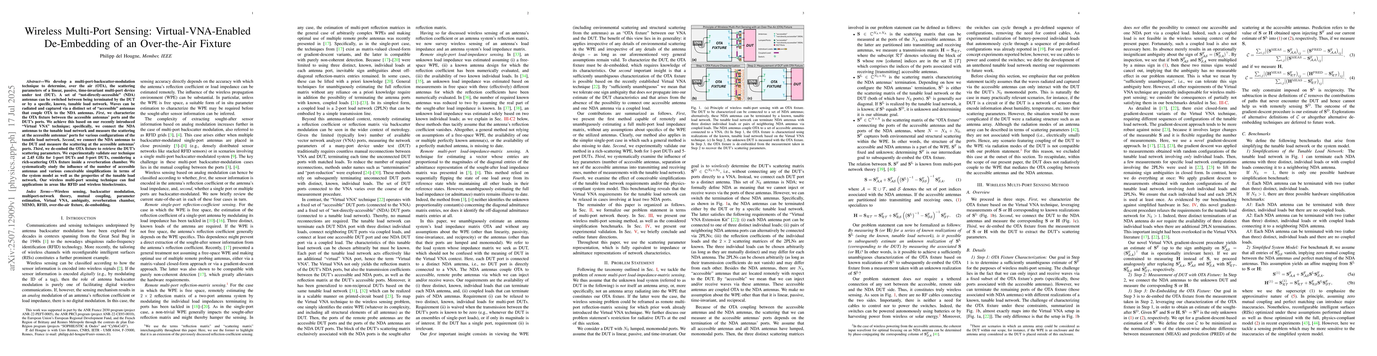 Thumbnail for Wireless Multi-Port Sensing: Virtual-VNA-Enabled De-Embedding of an
  Over-the-Air Fixture