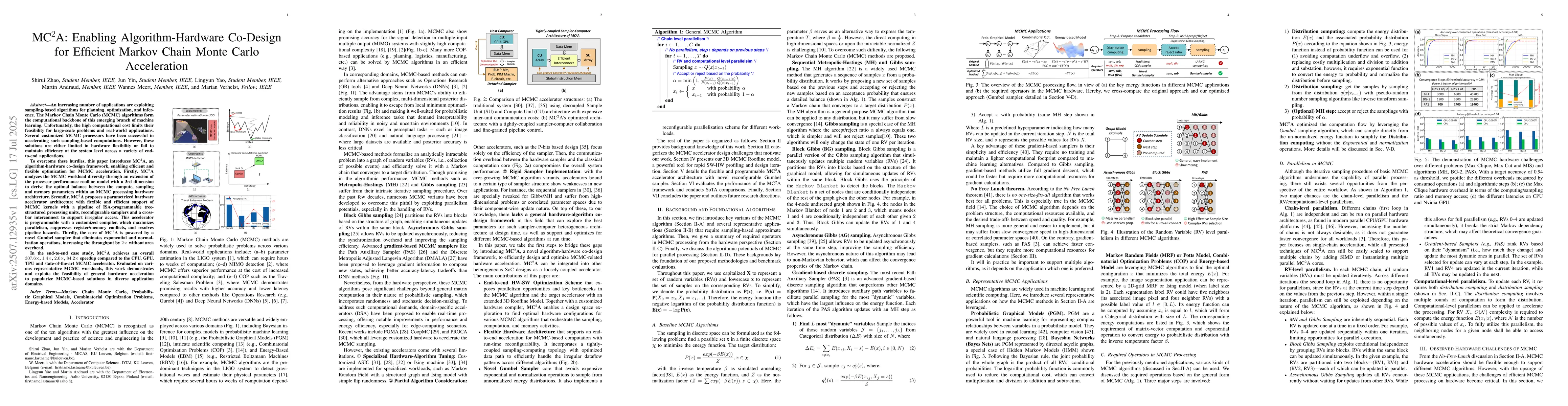 Thumbnail for MC$^2$A: Enabling Algorithm-Hardware Co-Design for Efficient Markov
  Chain Monte Carlo Acceleration