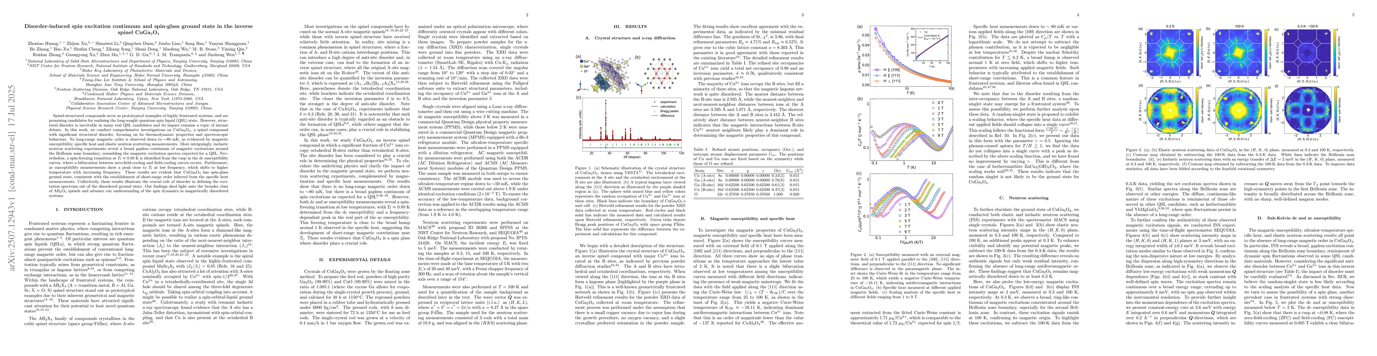 Thumbnail for Disorder-induced spin excitation continuum and spin-glass ground state
  in the inverse spinel CuGa$_2$O$_4$