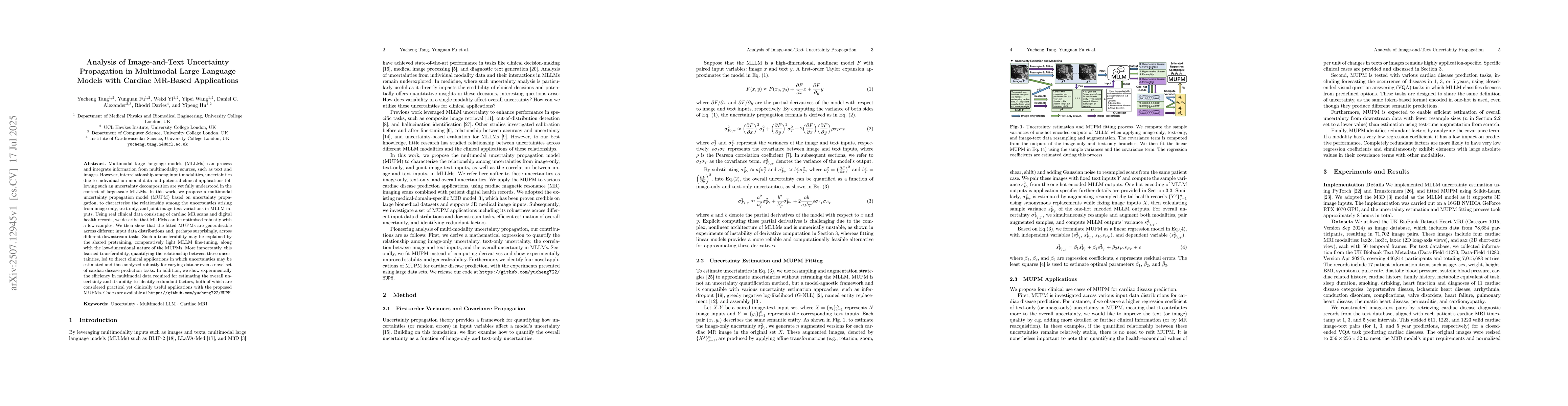 Thumbnail for Analysis of Image-and-Text Uncertainty Propagation in Multimodal Large
  Language Models with Cardiac MR-Based Applications