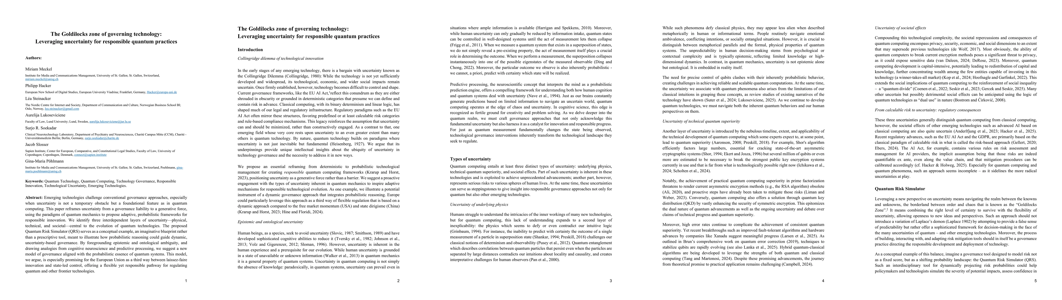 Thumbnail for The Goldilocks zone of governing technology: Leveraging uncertainty for
  responsible quantum practices