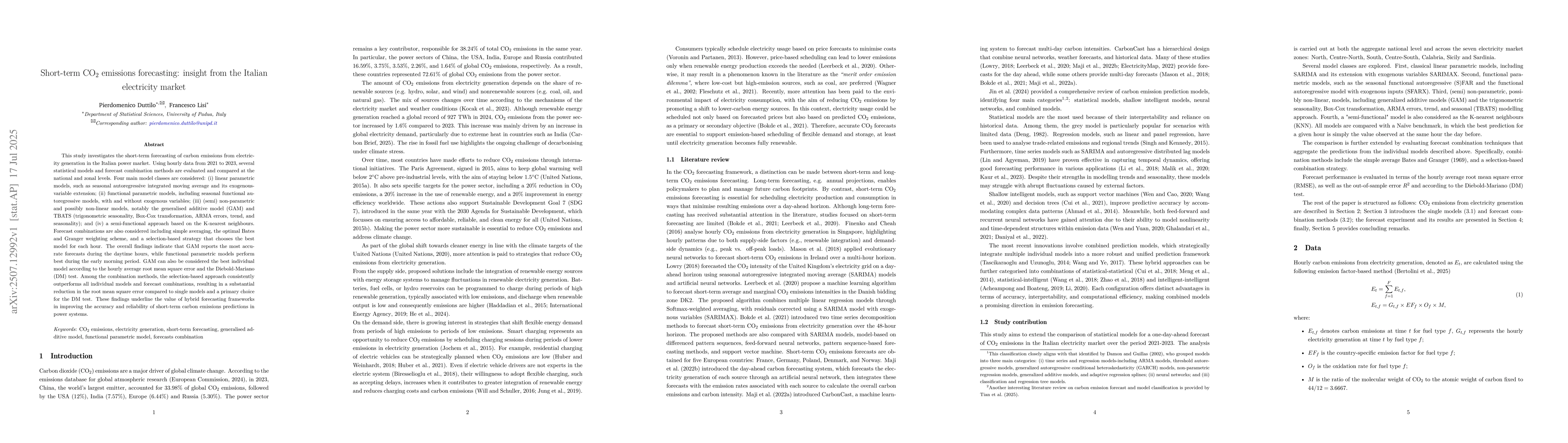 Thumbnail for Short-term CO2 emissions forecasting: insight from the Italian
  electricity market