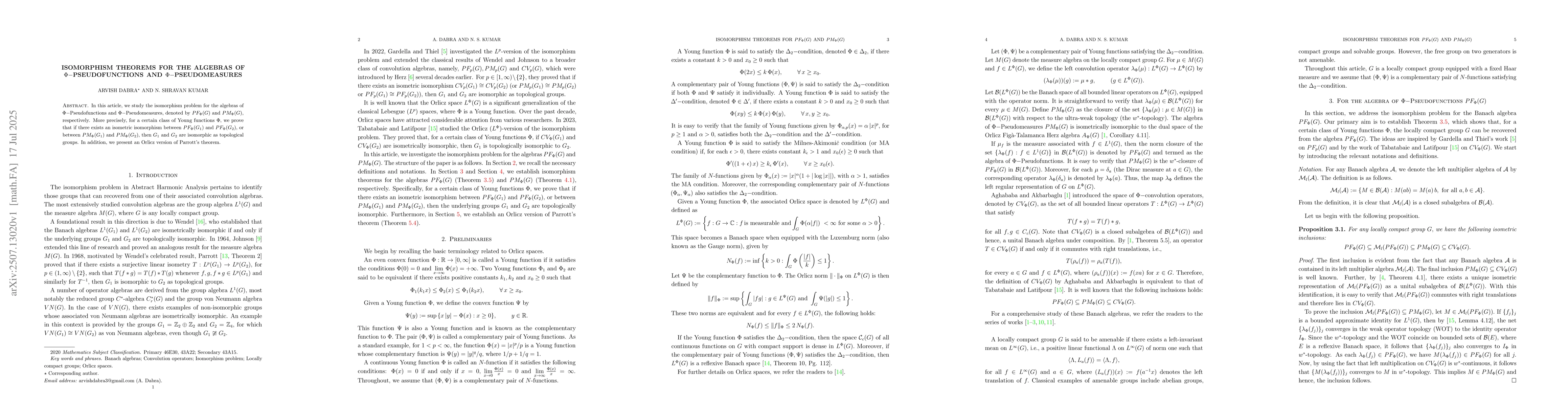 Thumbnail for Isomorphism Theorems for the Algebras of $Φ-$Pseudofunctions and
  $Φ-$Pseudomeasures