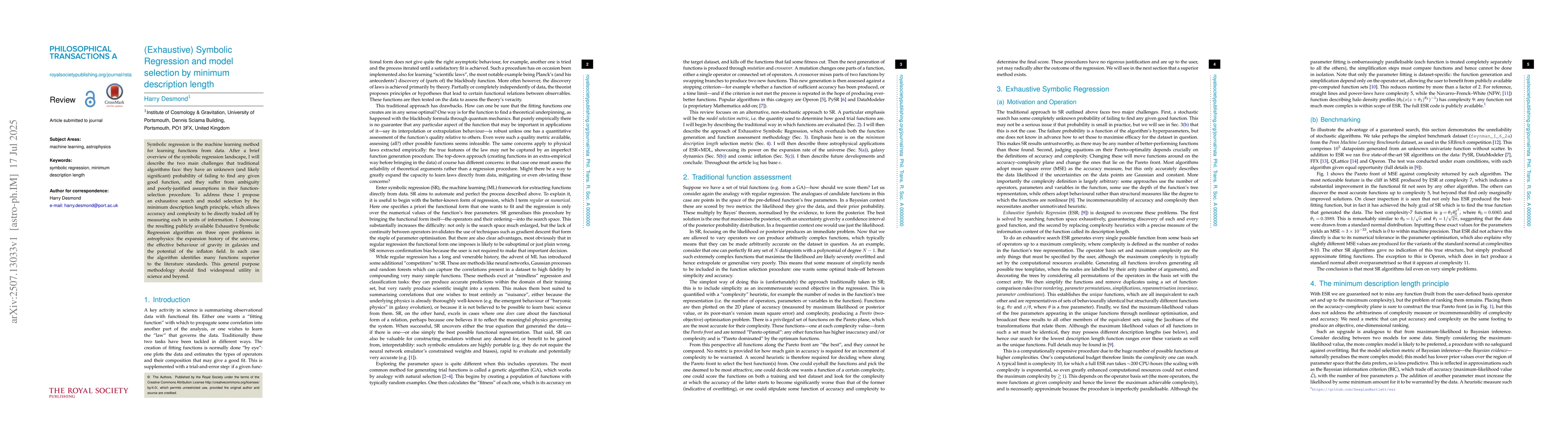 Thumbnail for (Exhaustive) Symbolic Regression and model selection by minimum
  description length