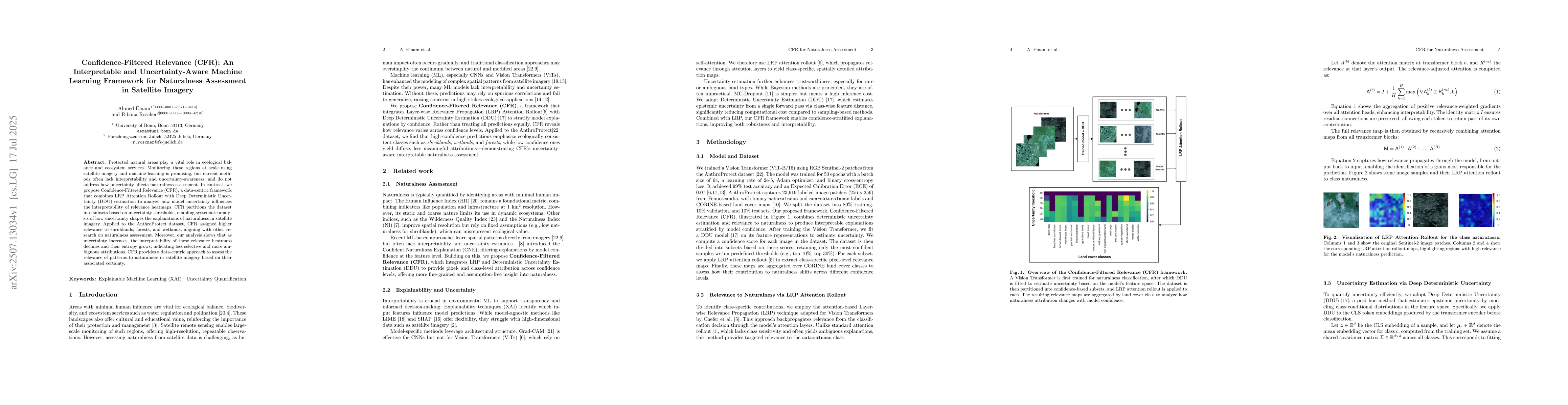 Thumbnail for Confidence-Filtered Relevance (CFR): An Interpretable and
  Uncertainty-Aware Machine Learning Framework for Naturalness Assessment in
  Satellite Imagery