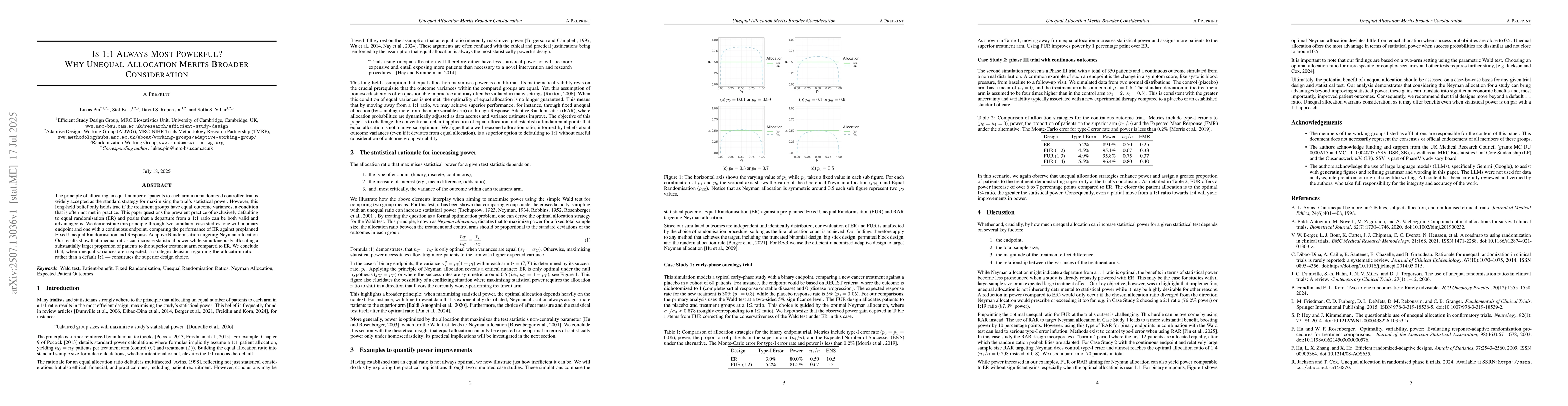 Thumbnail for Is 1:1 Always Most Powerful? Why Unequal Allocation Merits Broader
  Consideration
