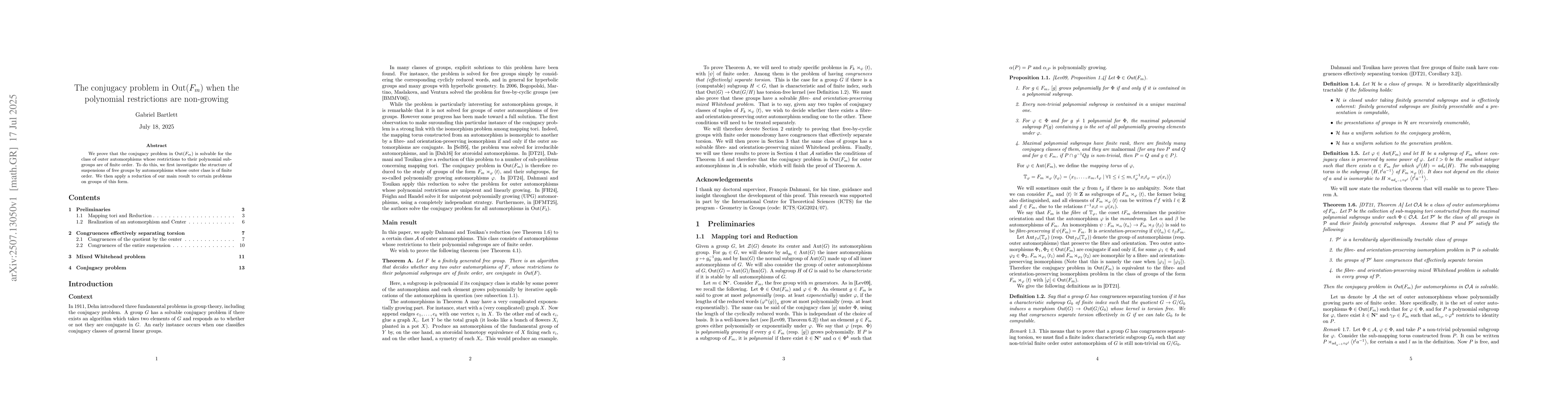 Thumbnail for The conjugacy problem in Out(Fm) when the polynomial restrictions are
  non-growing