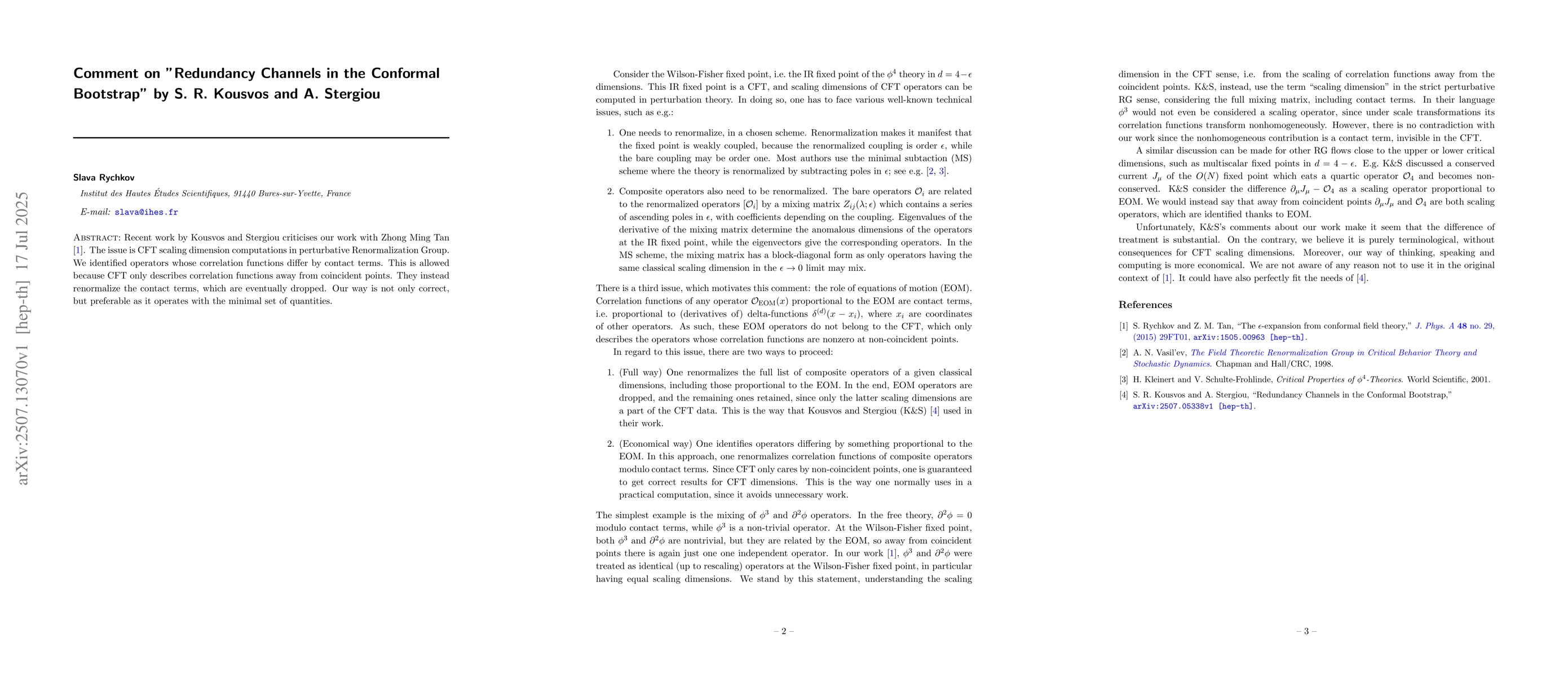 Thumbnail for Comment on "Redundancy Channels in the Conformal Bootstrap" by S. R.
  Kousvos and A. Stergiou