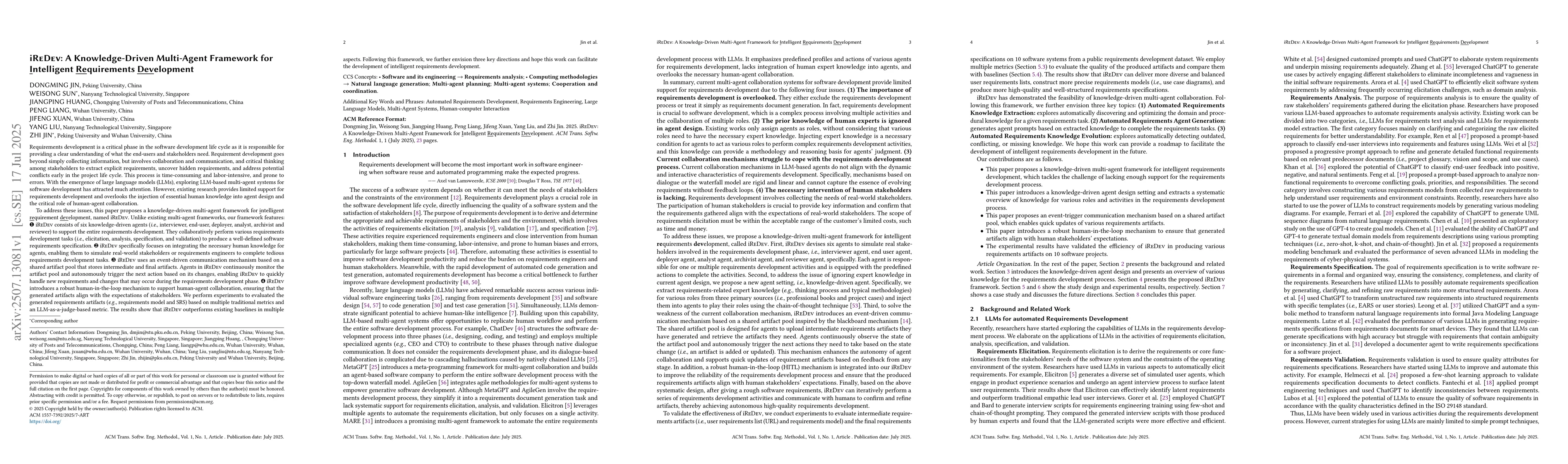 Thumbnail for iReDev: A Knowledge-Driven Multi-Agent Framework for Intelligent
  Requirements Development