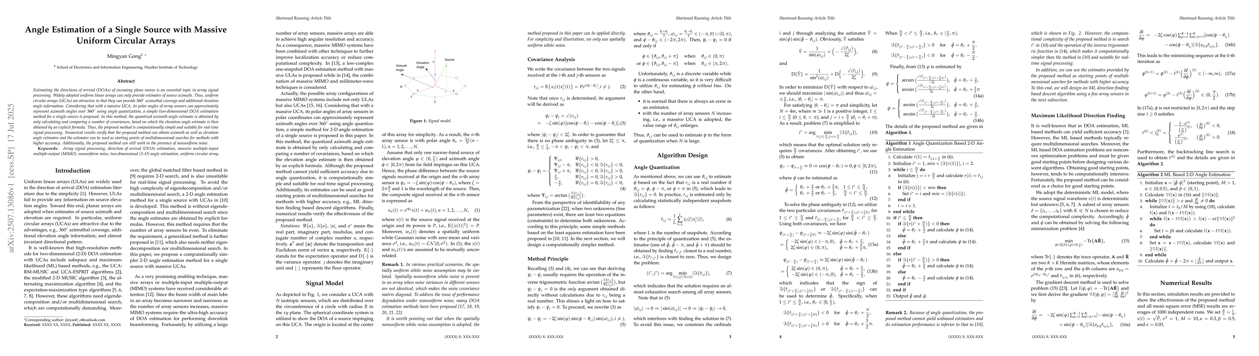 Thumbnail for Angle Estimation of a Single Source with Massive Uniform Circular Arrays