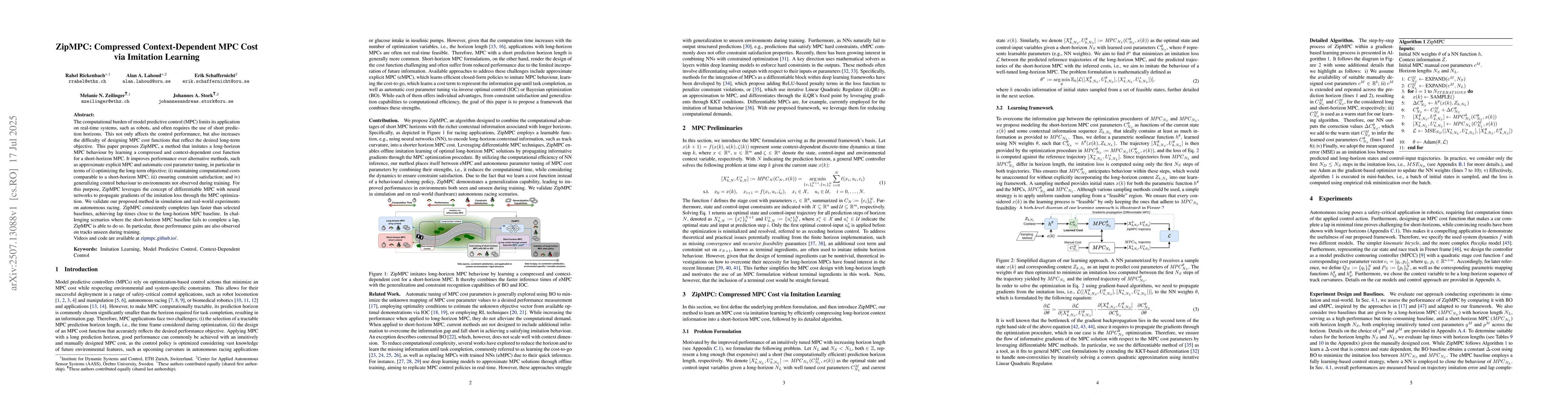 Thumbnail for ZipMPC: Compressed Context-Dependent MPC Cost via Imitation Learning