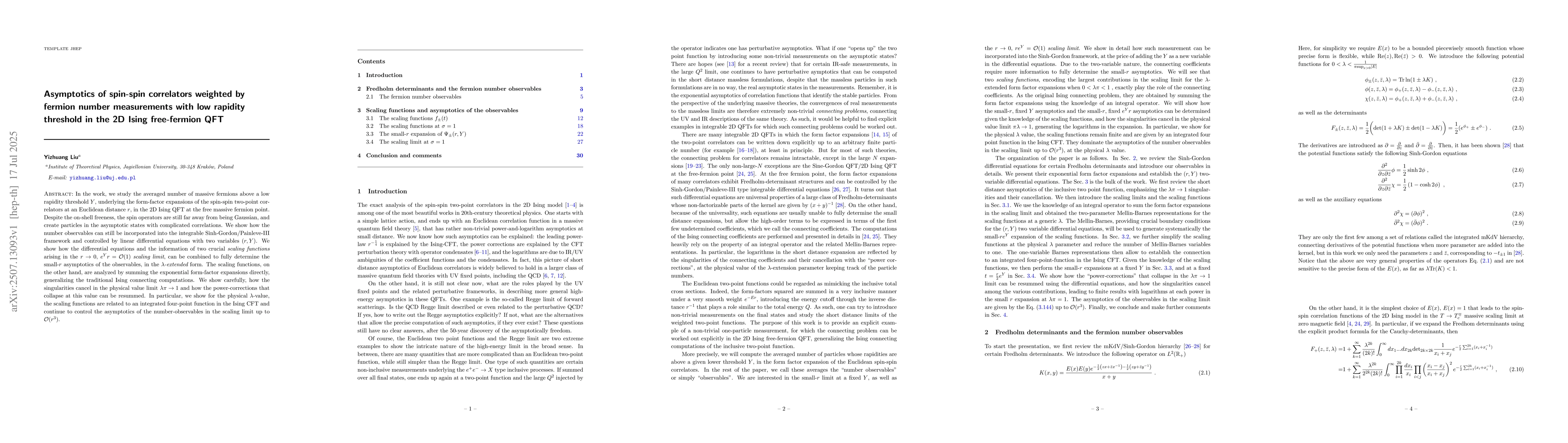 Thumbnail for Asymptotics of spin-spin correlators weighted by fermion number
  measurements with low rapidity threshold in the 2D Ising free-fermion QFT