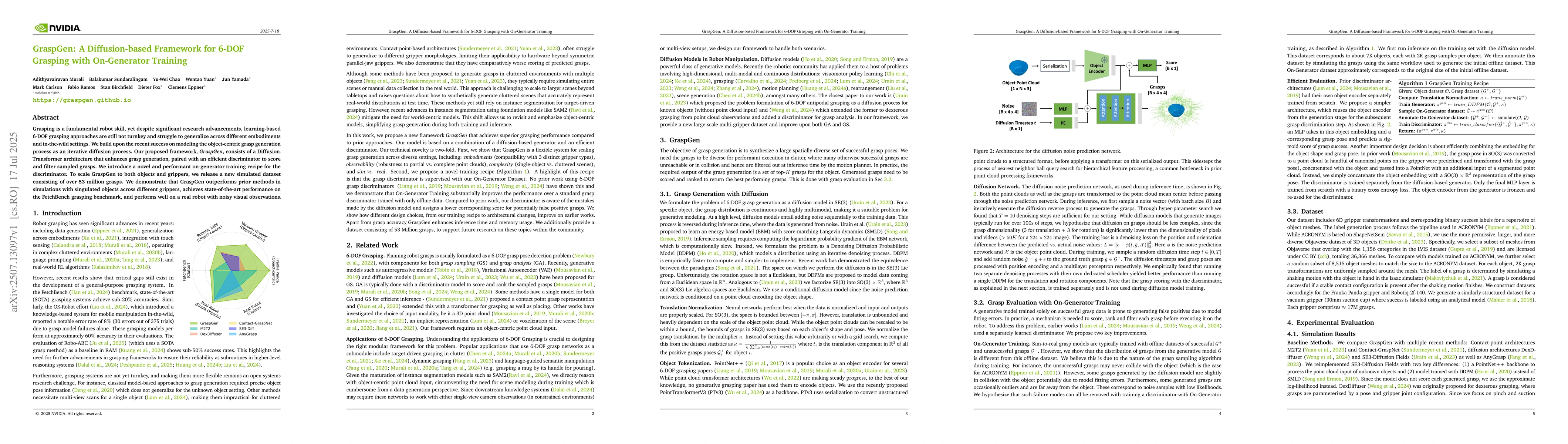 Thumbnail for GraspGen: A Diffusion-based Framework for 6-DOF Grasping with
  On-Generator Training