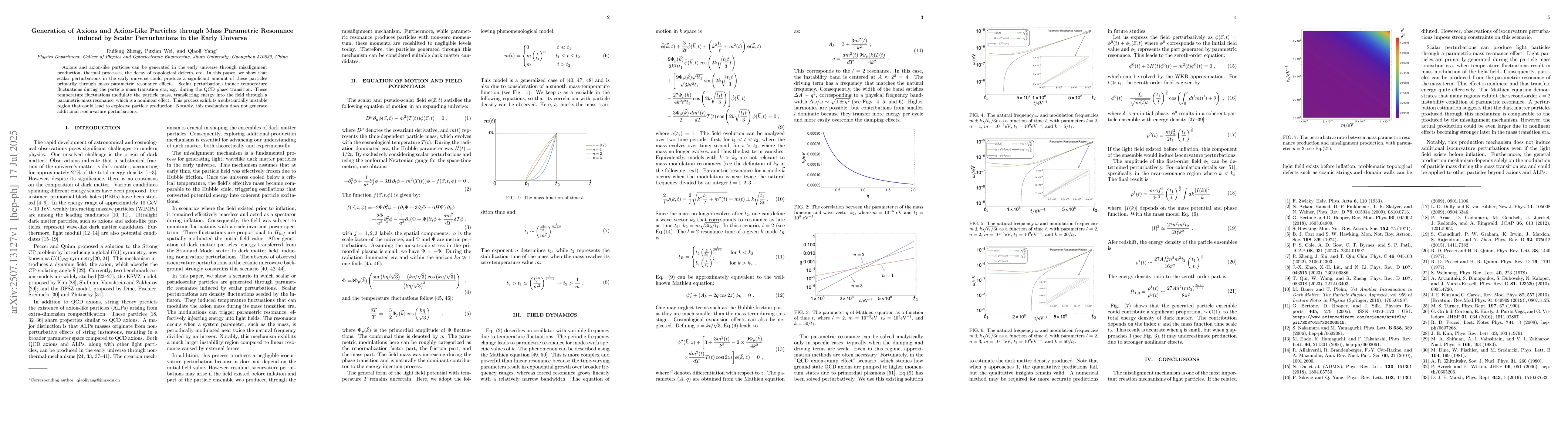 Thumbnail for Generation of Axions and Axion-Like Particles through Mass Parametric
  Resonance induced by Scalar Perturbations in the Early Universe