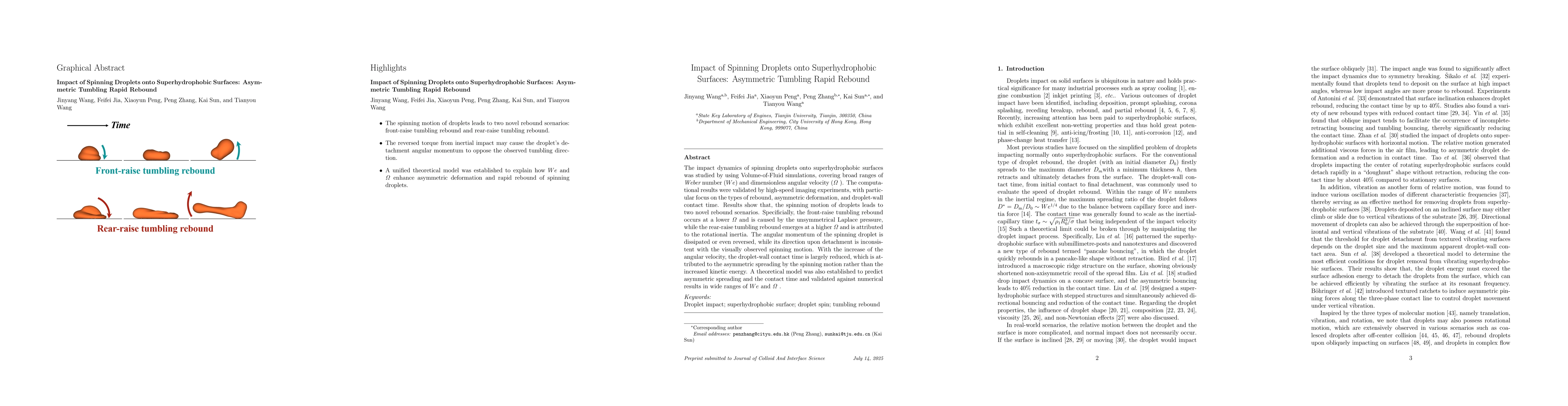 Thumbnail for Impact of Spinning Droplets onto Superhydrophobic Surfaces: Asymmetric
  Tumbling Rapid Rebound