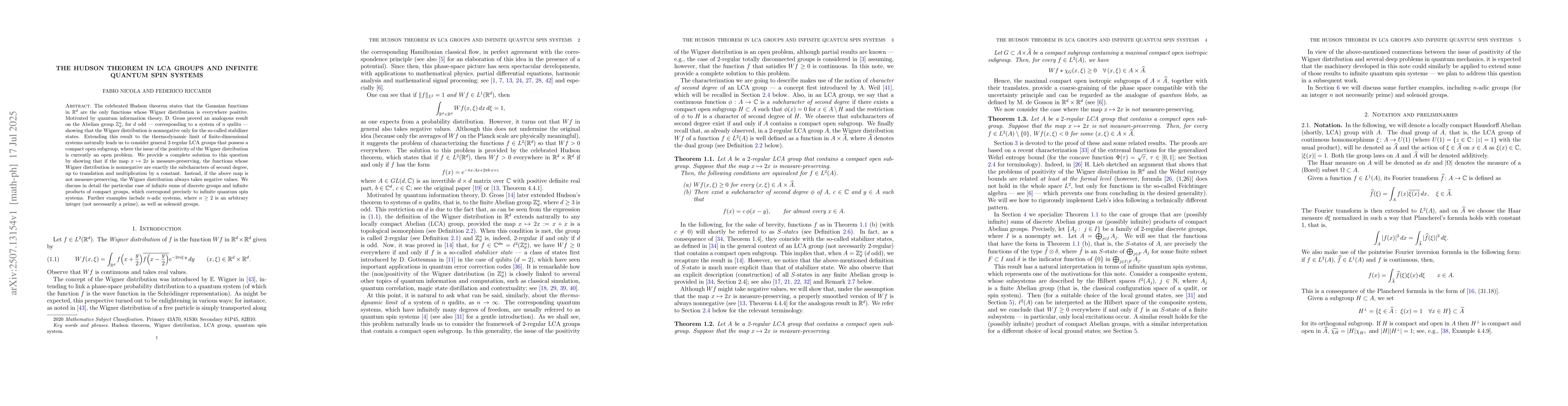 Thumbnail for The Hudson theorem in LCA groups and infinite quantum spin systems