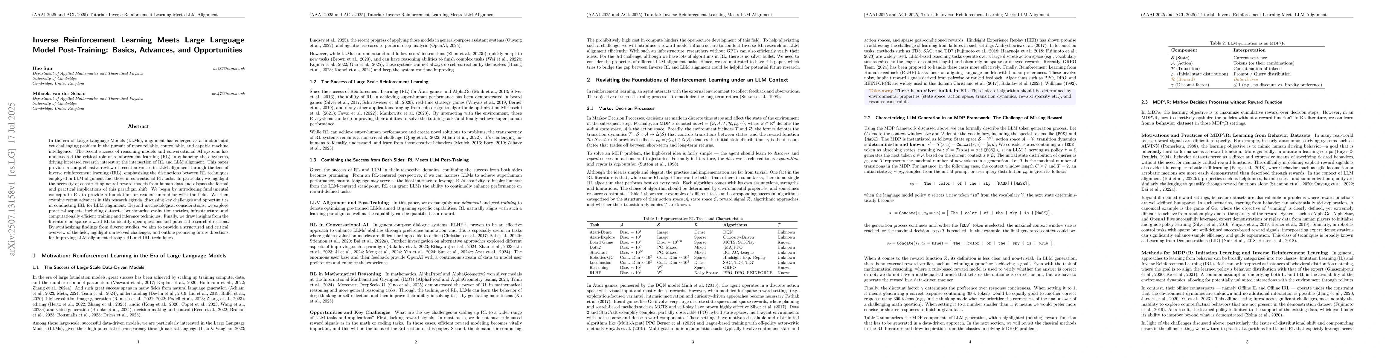 Thumbnail for Inverse Reinforcement Learning Meets Large Language Model Post-Training:
  Basics, Advances, and Opportunities