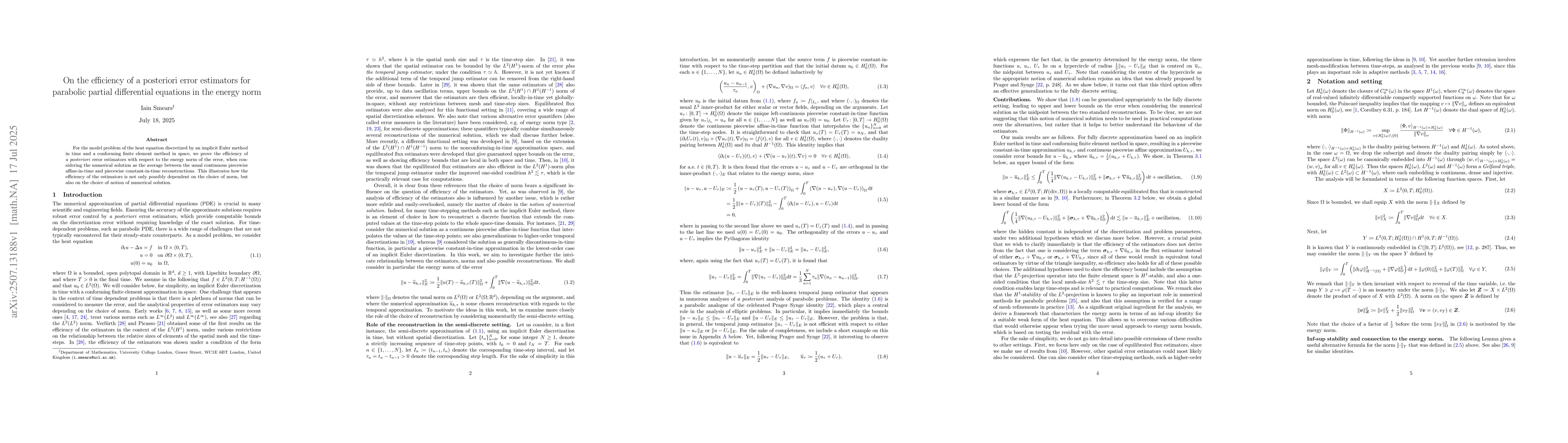 Thumbnail for On the efficiency of a posteriori error estimators for parabolic partial
  differential equations in the energy norm