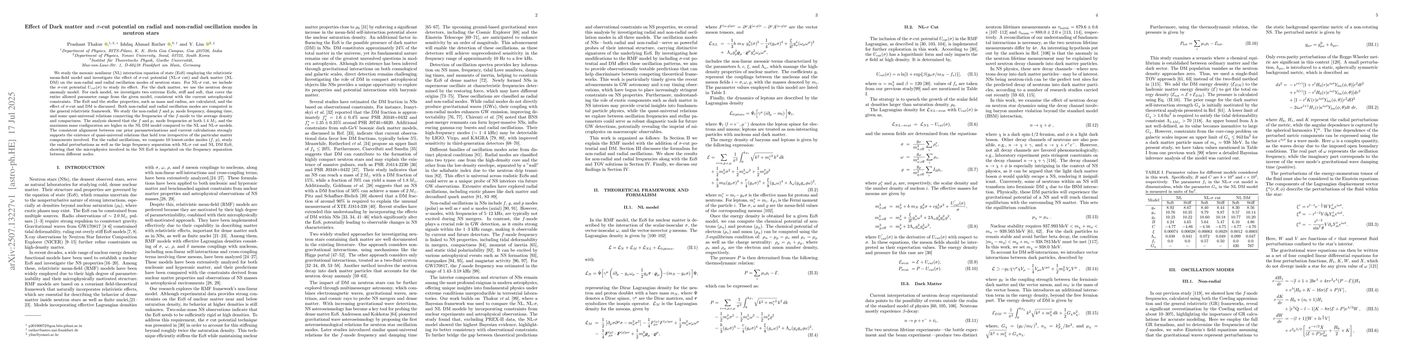 Thumbnail for Effect of Dark matter and $σ$-cut potential on radial and
  non-radial oscillation modes in neutron stars
