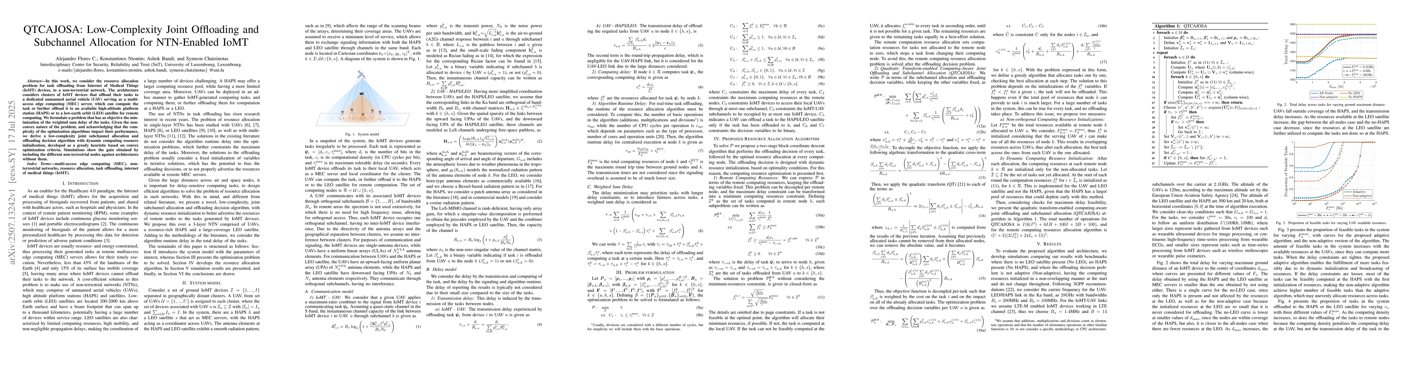 Thumbnail for QTCAJOSA: Low-Complexity Joint Offloading and Subchannel Allocation for
  NTN-Enabled IoMT