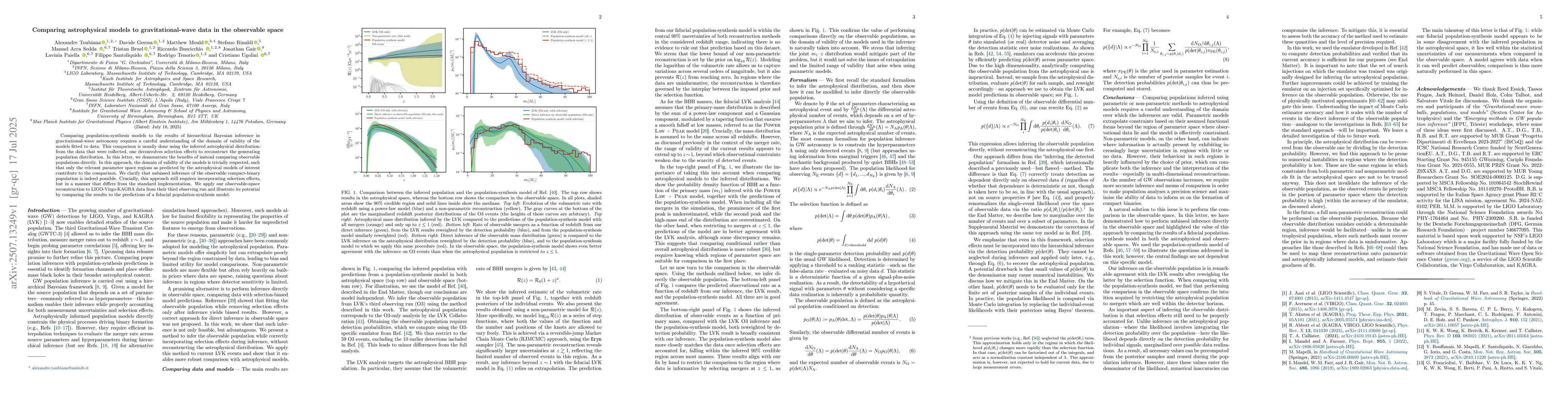 Thumbnail for Comparing astrophysical models to gravitational-wave data in the
  observable space