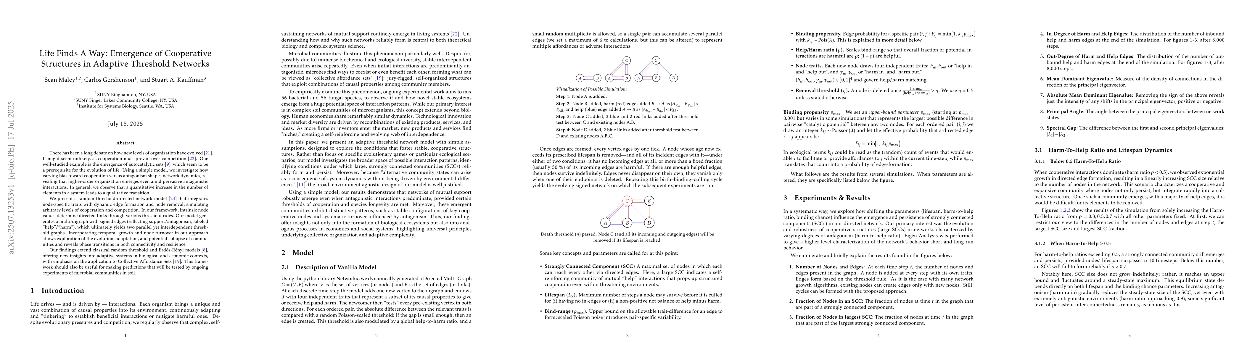 Thumbnail for Life Finds A Way: Emergence of Cooperative Structures in Adaptive
  Threshold Networks
