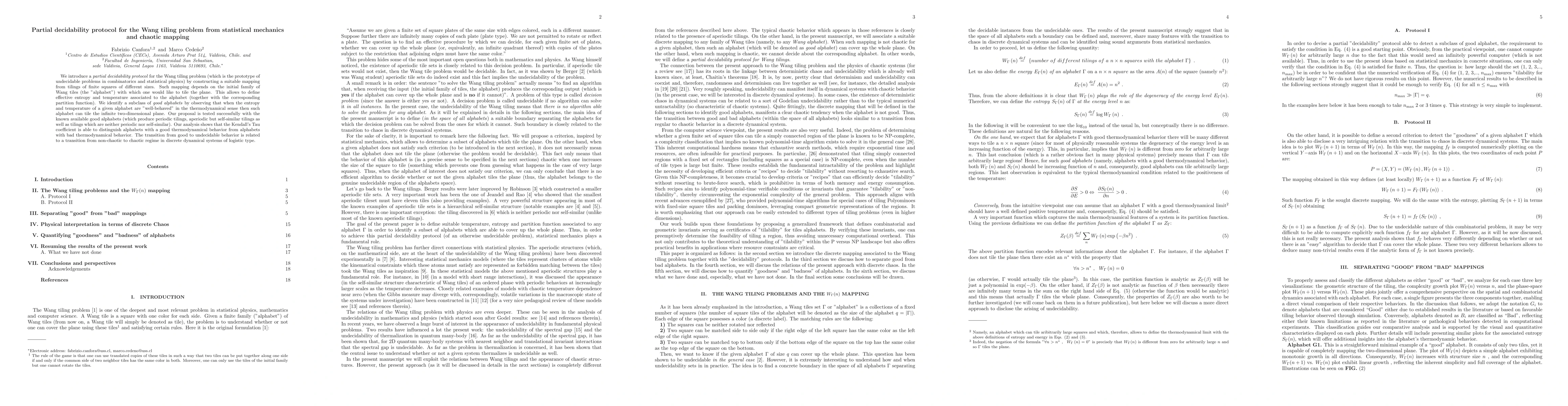Thumbnail for Partial decidability protocol for the Wang tiling problem from
  statistical mechanics and chaotic mapping