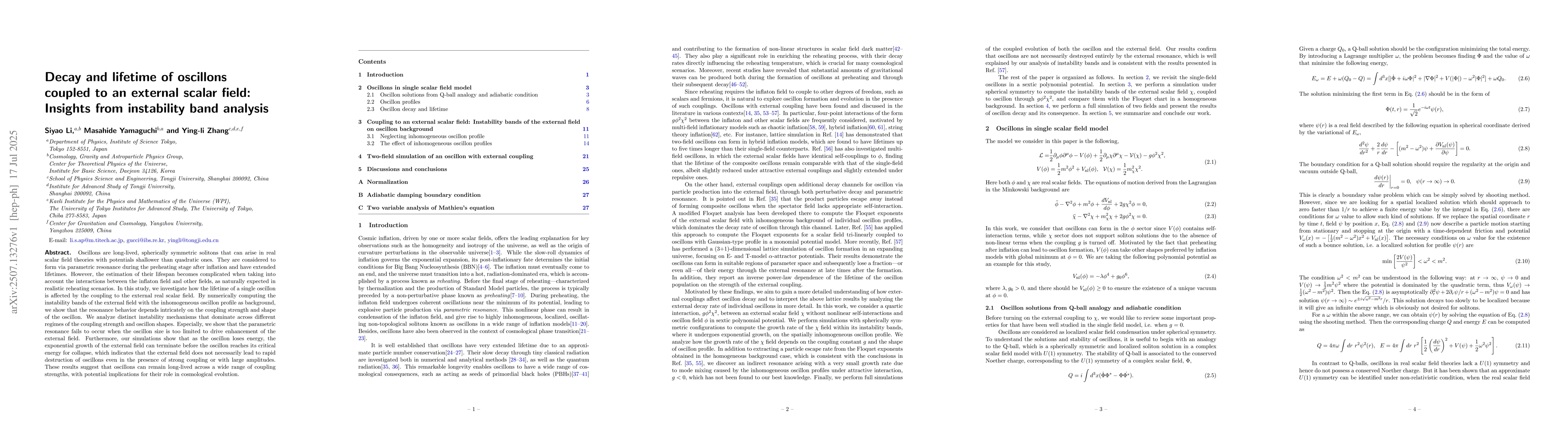 Thumbnail for Decay and lifetime of oscillons coupled to an external scalar field:
  Insights from instability band analysis