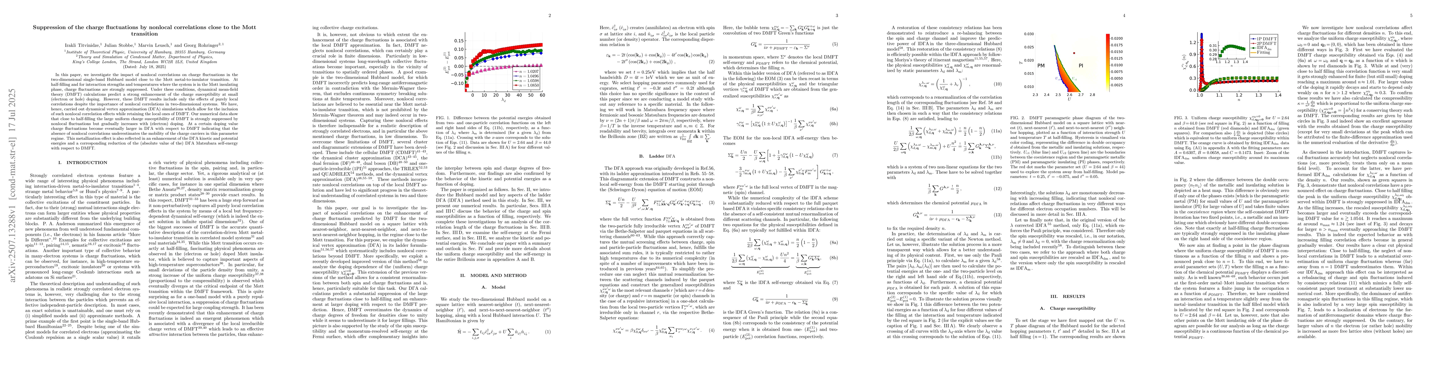 Thumbnail for Suppression of the charge fluctuations by nonlocal correlations close to
  the Mott transition