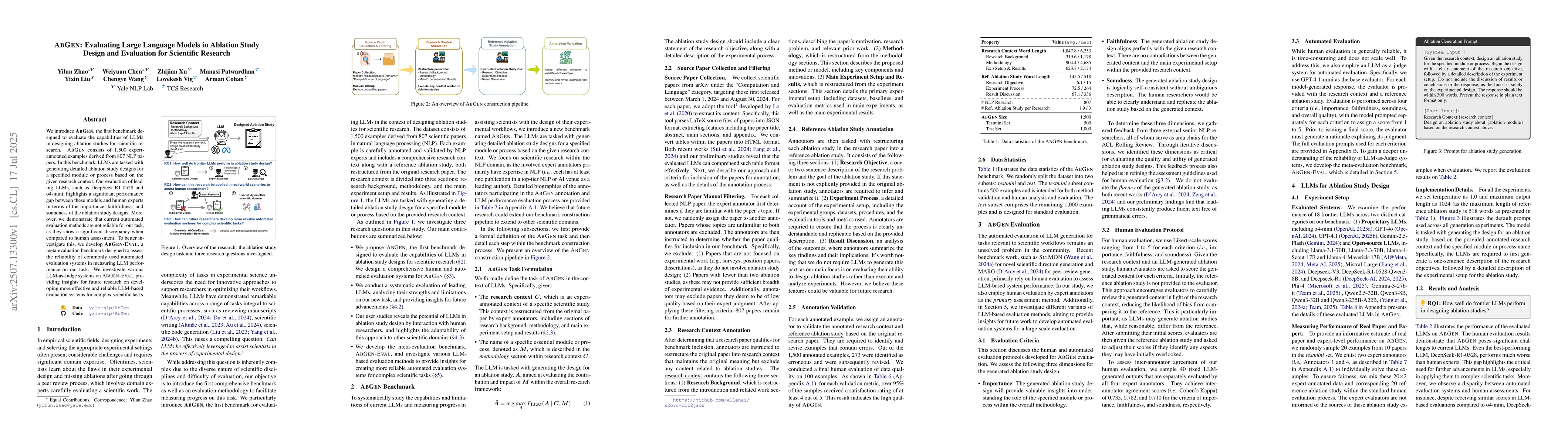 Thumbnail for AbGen: Evaluating Large Language Models in Ablation Study Design and
  Evaluation for Scientific Research