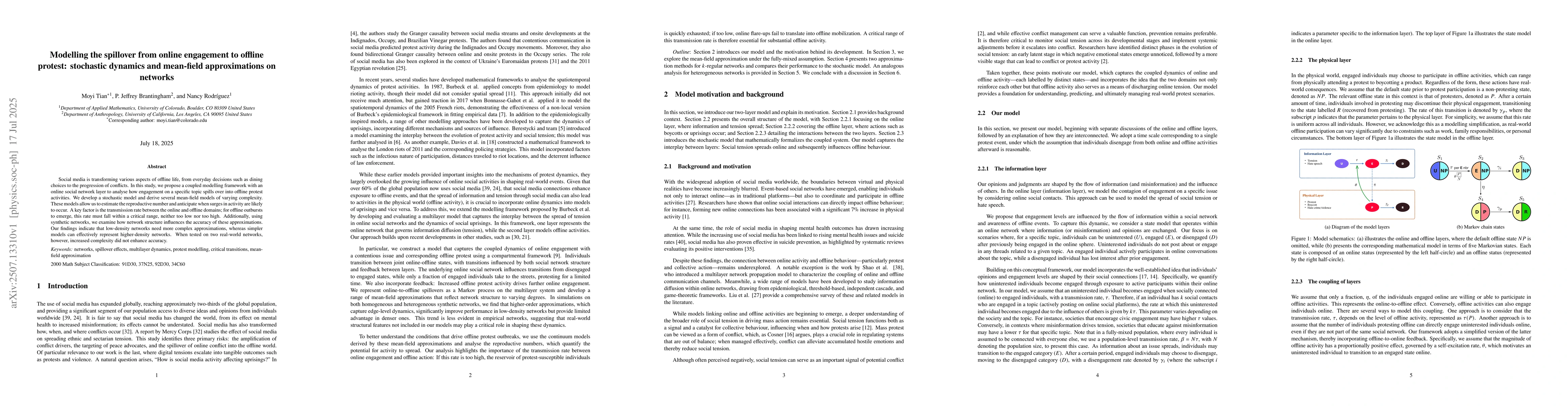 Thumbnail for Modelling the spillover from online engagement to offline protest:
  stochastic dynamics and mean-field approximations on networks