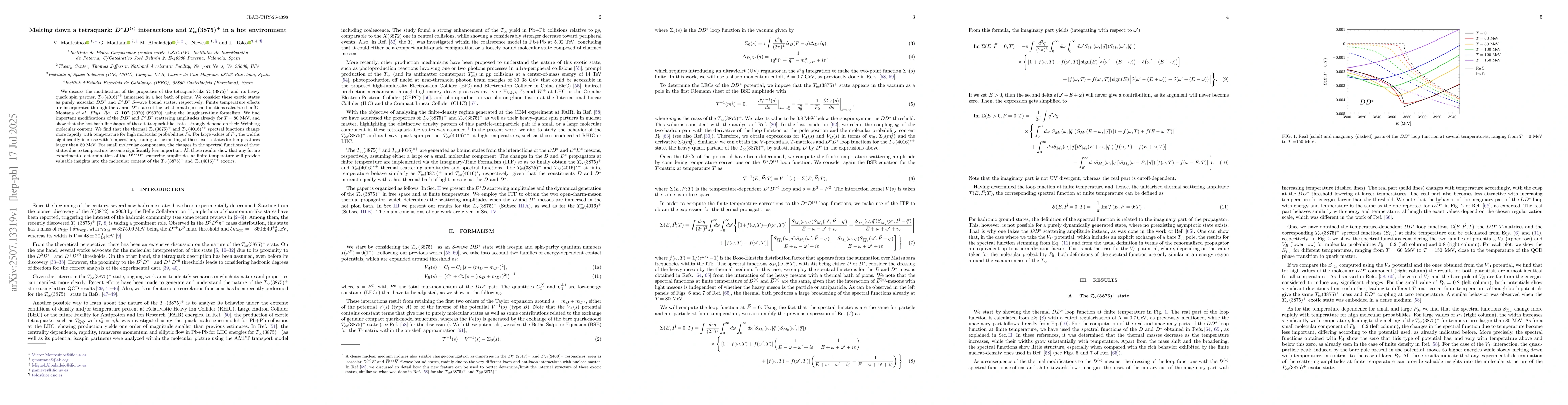 Thumbnail for Melting down a tetraquark: $D^{\ast}D^{(\ast)}$ interactions and
  $T_{cc}(3875)^+$ in a hot environment