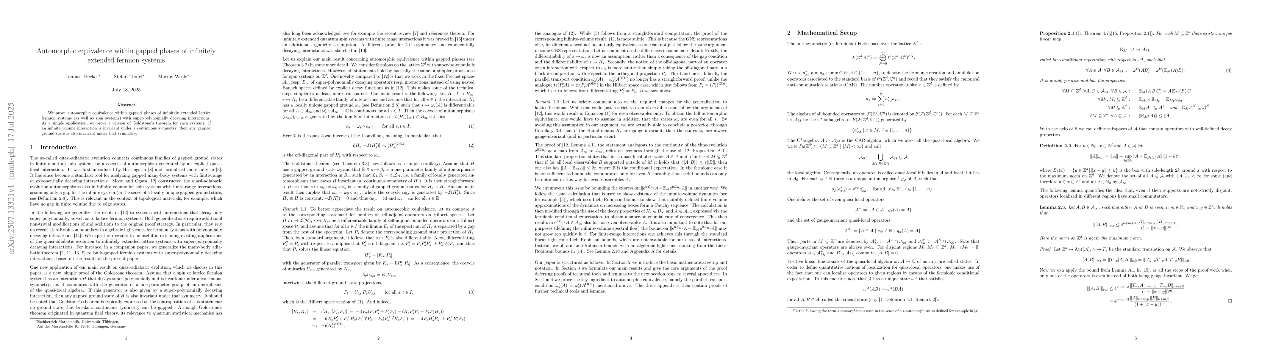 Thumbnail for Automorphic equivalence within gapped phases of infinitely extended
  fermion systems