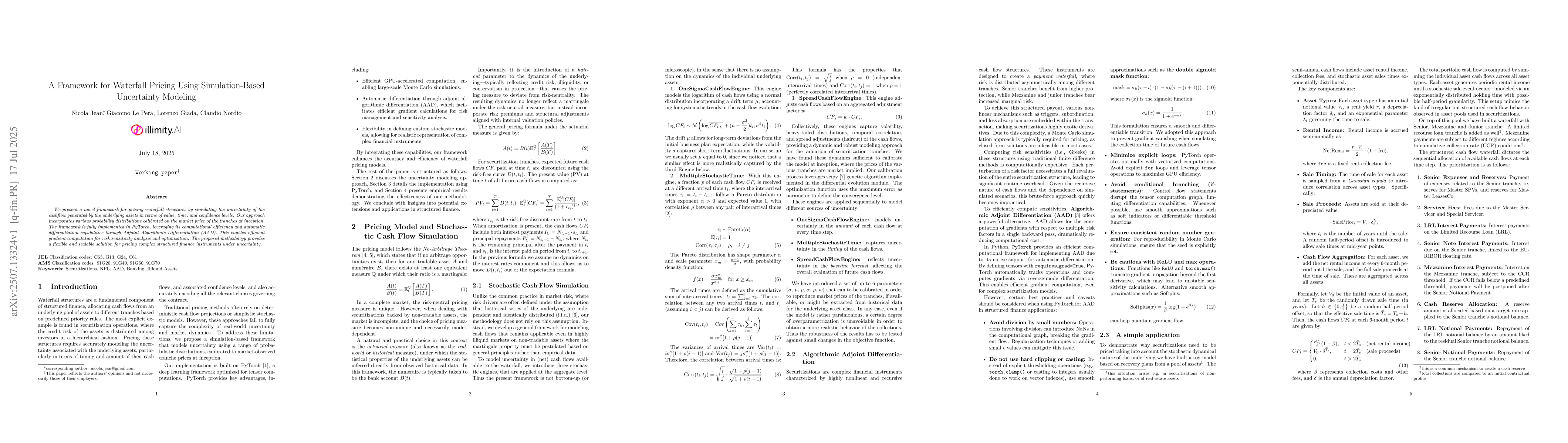 Thumbnail for A Framework for Waterfall Pricing Using Simulation-Based Uncertainty
  Modeling