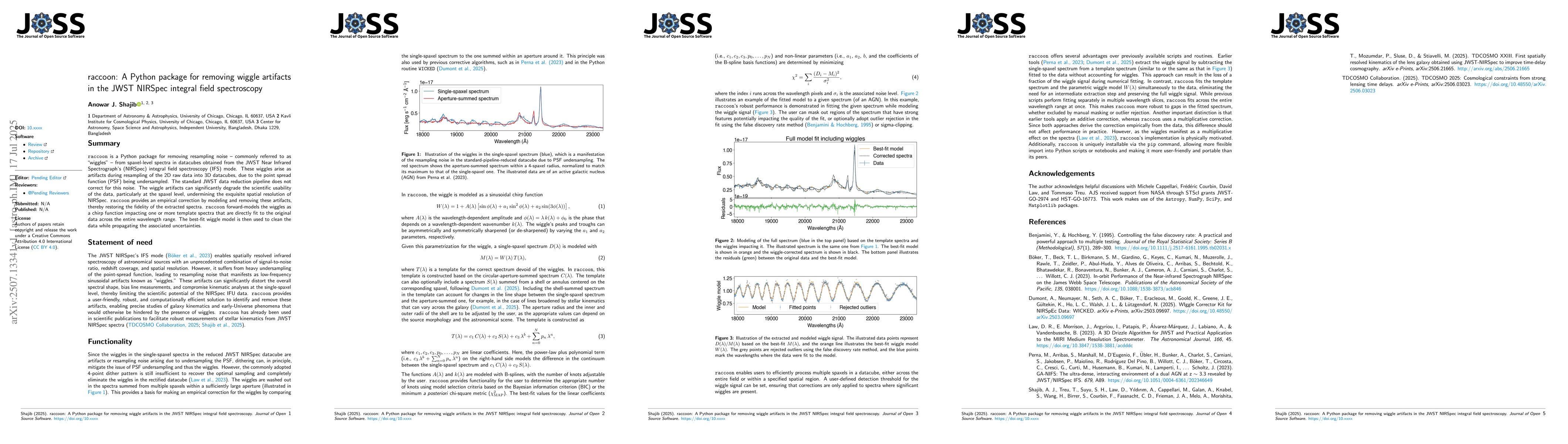 Thumbnail for $\texttt{raccoon}$: A Python package for removing wiggle artifacts in
  the JWST NIRSpec integral field spectroscopy