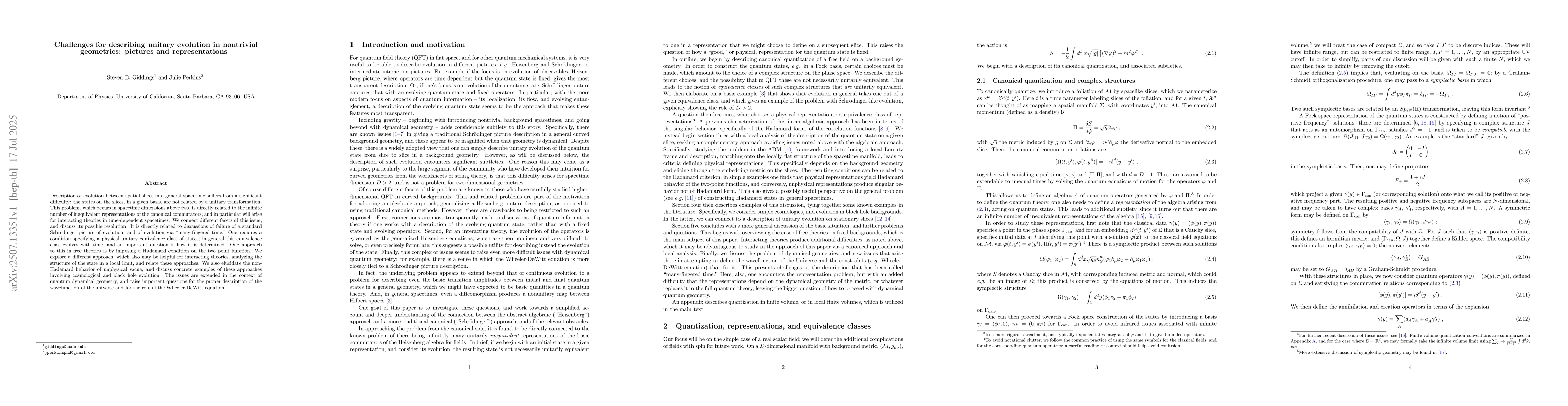 Thumbnail for Challenges for describing unitary evolution in nontrivial geometries:
  pictures and representations