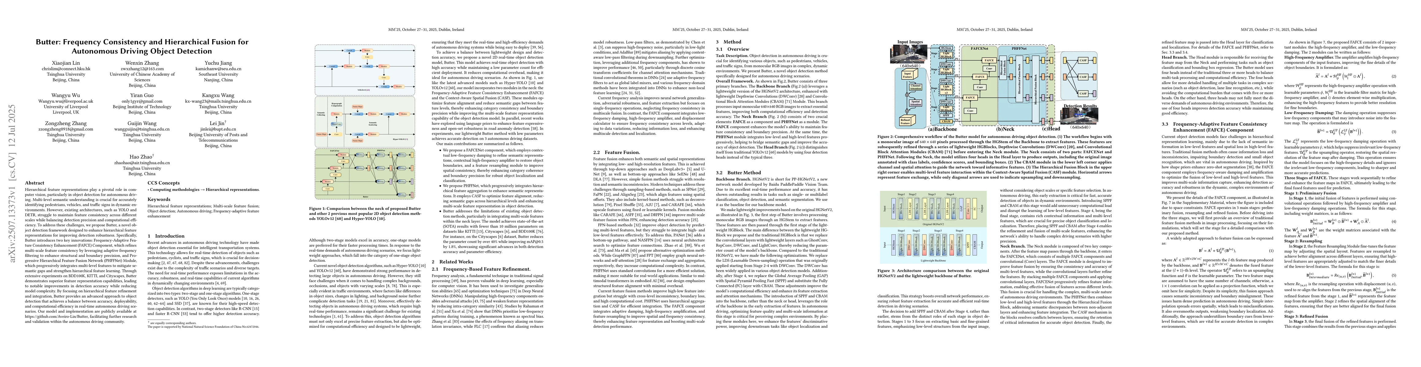 Thumbnail for Butter: Frequency Consistency and Hierarchical Fusion for Autonomous
  Driving Object Detection