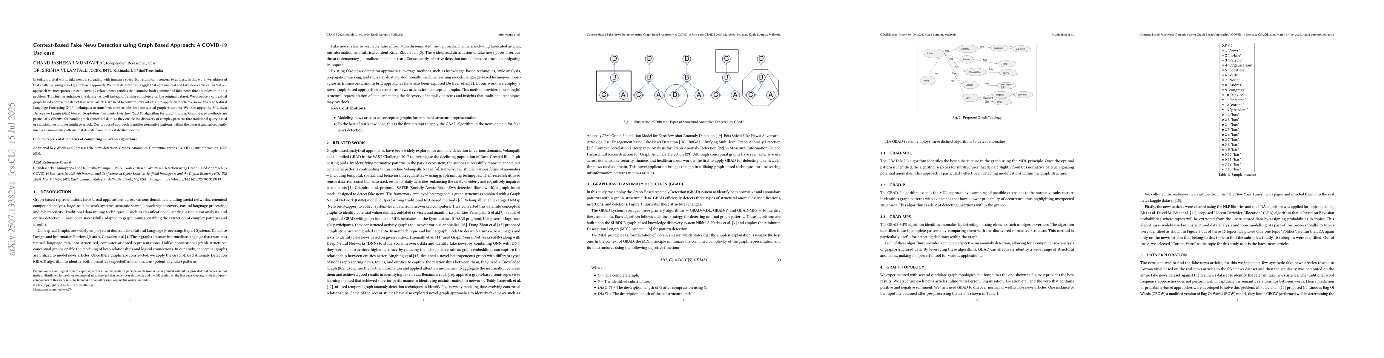 Thumbnail for Context-Based Fake News Detection using Graph Based Approach: ACOVID-19
  Use-case