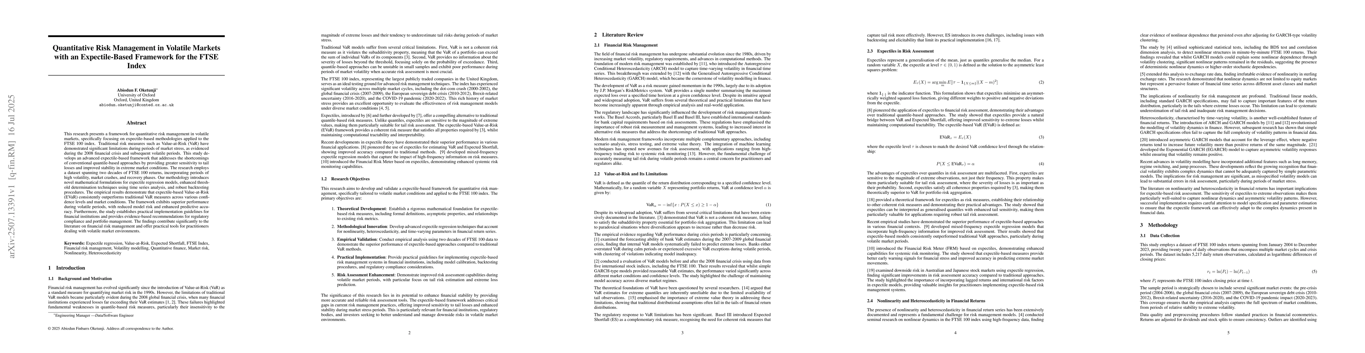 Thumbnail for Quantitative Risk Management in Volatile Markets with an Expectile-Based
  Framework for the FTSE Index