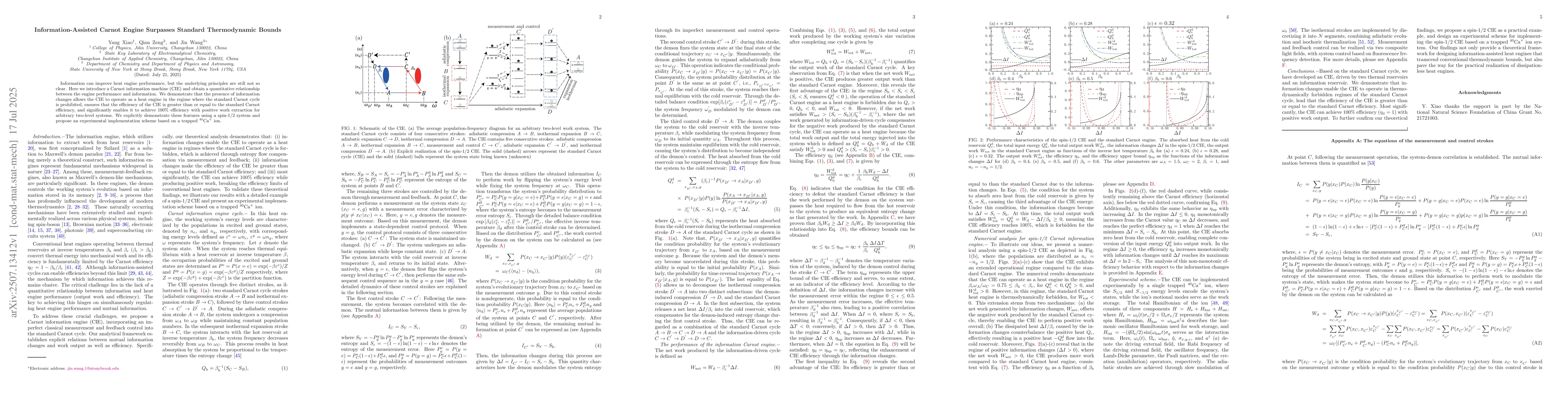 Thumbnail for Information-Assisted Carnot Engine Surpasses Standard Thermodynamic
  Bounds