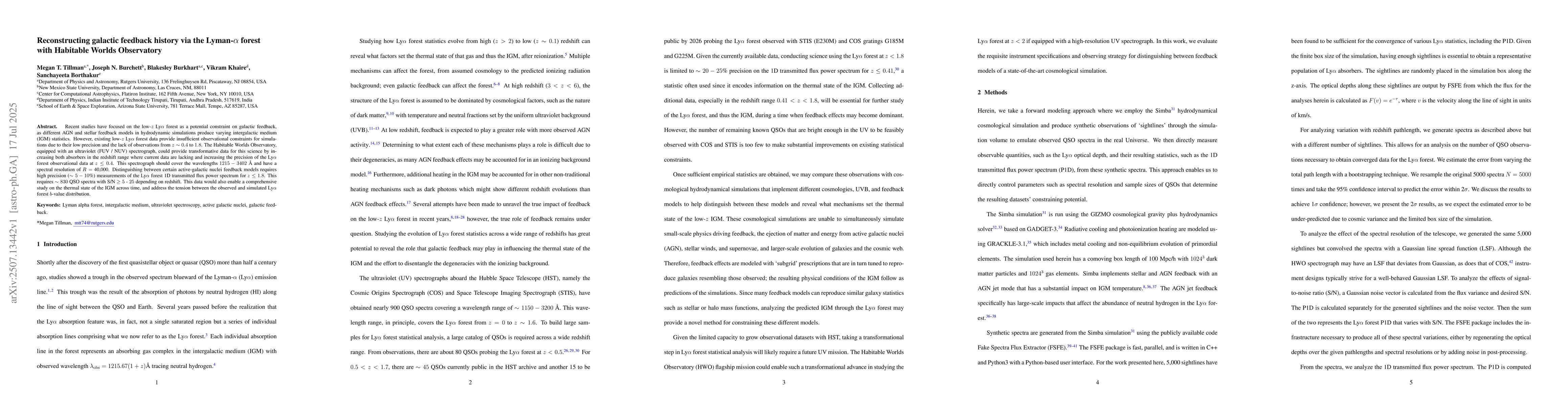 Thumbnail for Reconstructing galactic feedback history via the Lyman-$α$ forest
  with Habitable Worlds Observatory