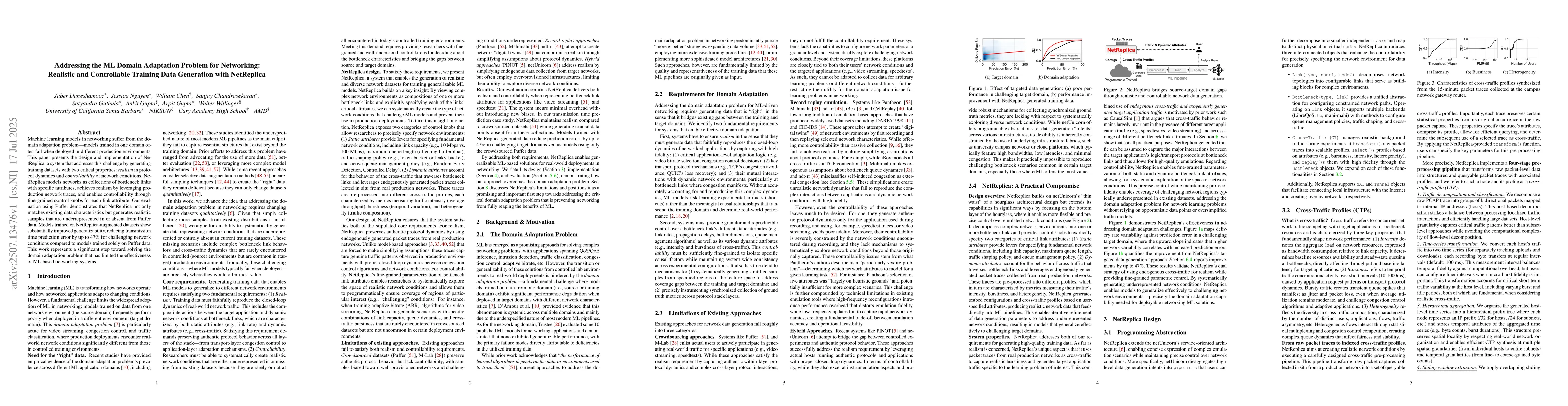 Thumbnail for Addressing the ML Domain Adaptation Problem for Networking: Realistic
  and Controllable Training Data Generation with NetReplica